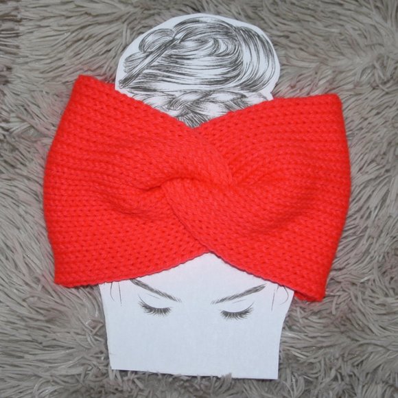 🧡⚡ Neon Orange Twisted Knit Headband – Handmade · One Size - Picture 1 of 5